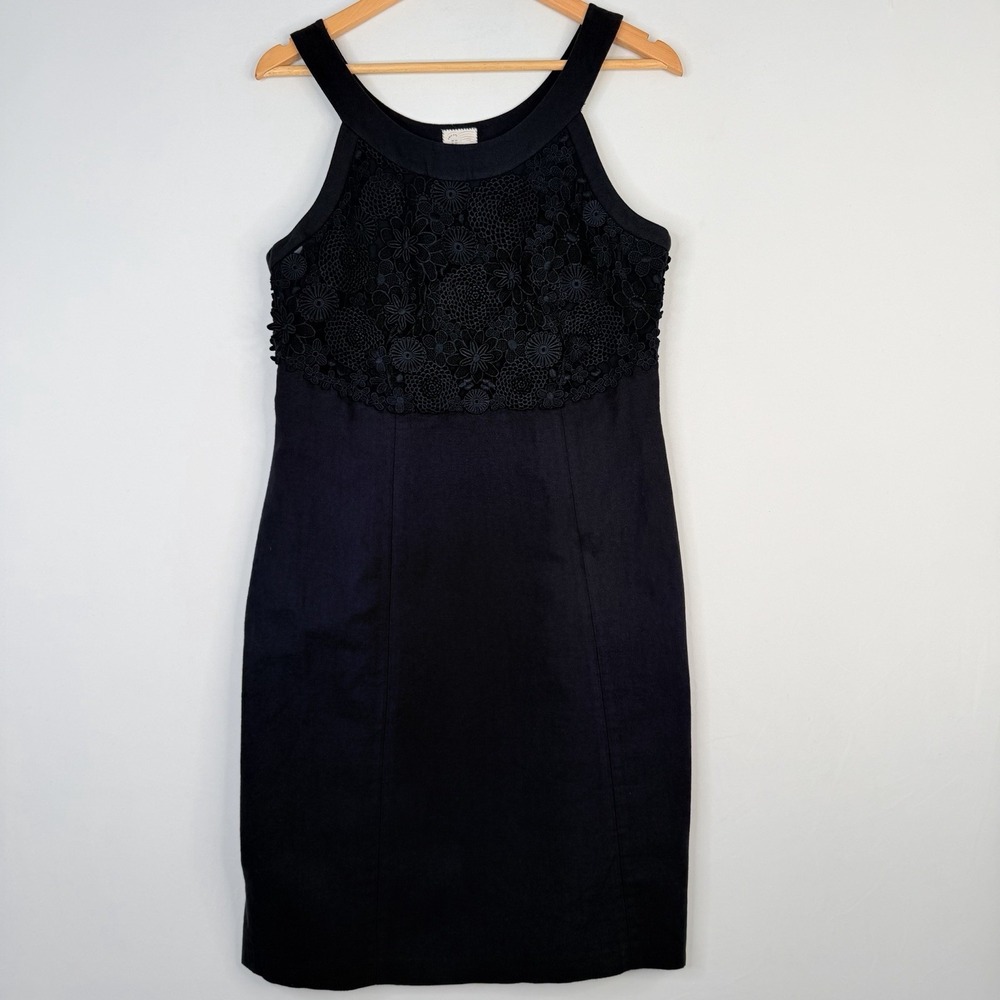 Anthropologie‎ Oleander Black Cotton Linen Floral Lace Sheath Dress SZ-12